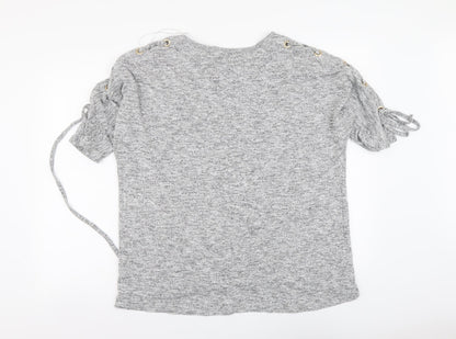 Selected Womens Grey Polyester Basic Blouse Size 16 Round Neck