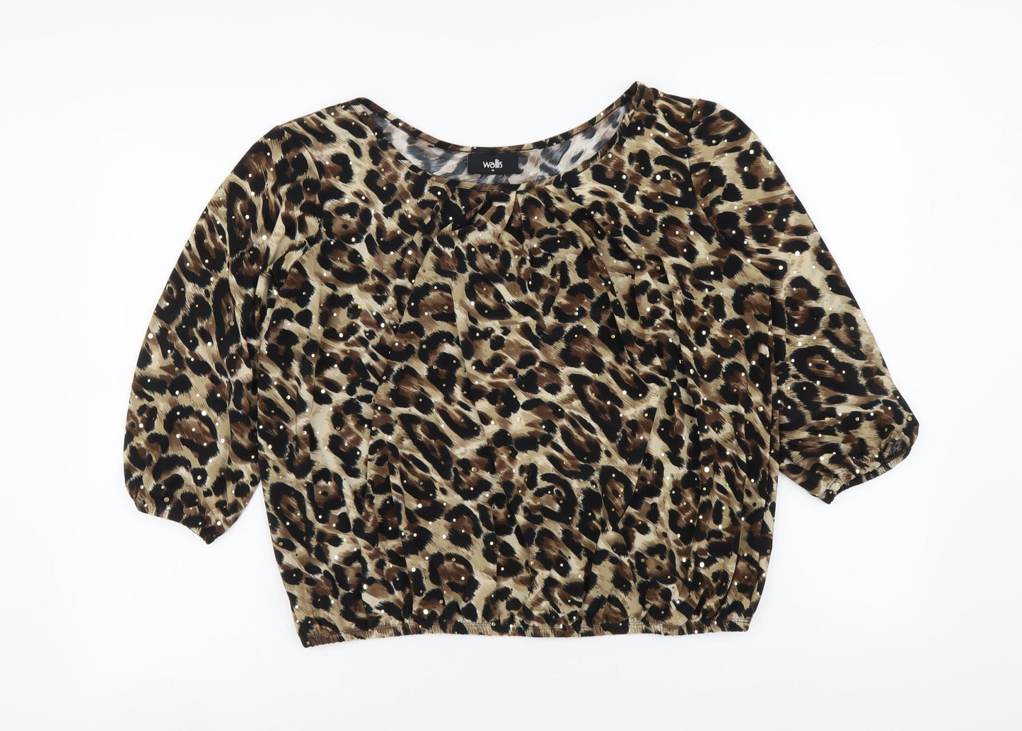 Wallis Womens Brown Animal Print Polyester Basic Blouse Size M Round Neck - Leopard pattern