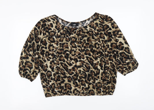 Wallis Womens Brown Animal Print Polyester Basic Blouse Size M Round Neck - Leopard pattern