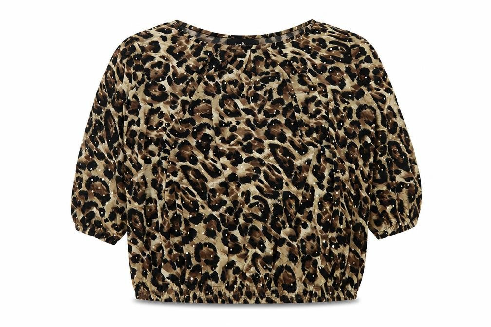 Wallis Womens Brown Animal Print Polyester Basic Blouse Size M Round Neck - Leopard pattern
