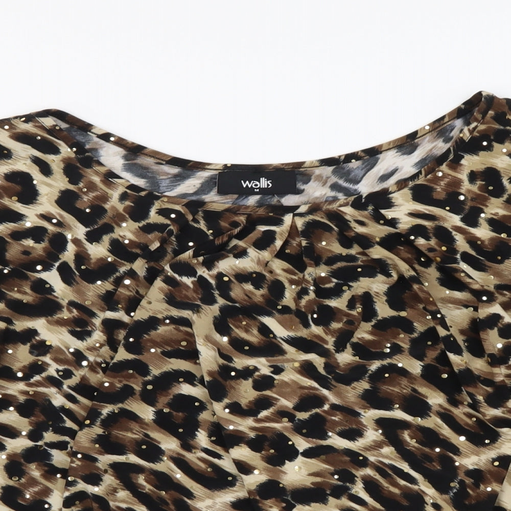 Wallis Womens Brown Animal Print Polyester Basic Blouse Size M Round Neck - Leopard pattern
