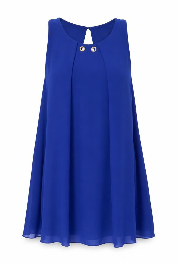 Quiz Womens Blue Polyester A-Line Size M Round Neck Button