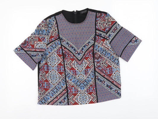 Topshop Womens Multicoloured Geometric Polyester Basic Blouse Size 8 Round Neck