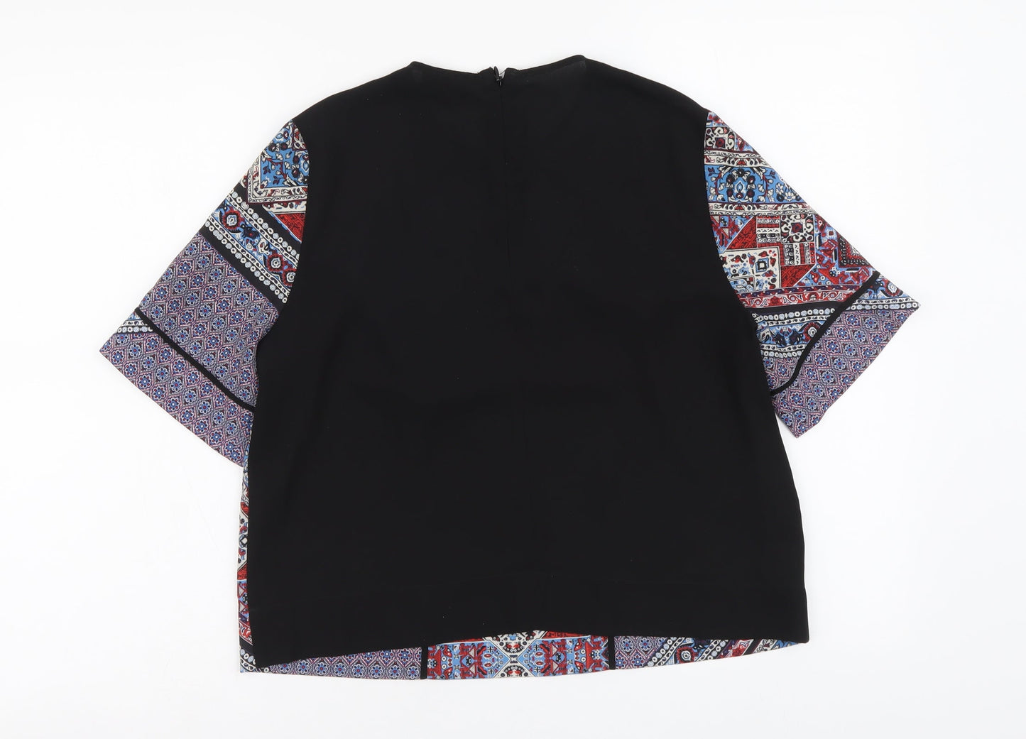 Topshop Womens Multicoloured Geometric Polyester Basic Blouse Size 8 Round Neck