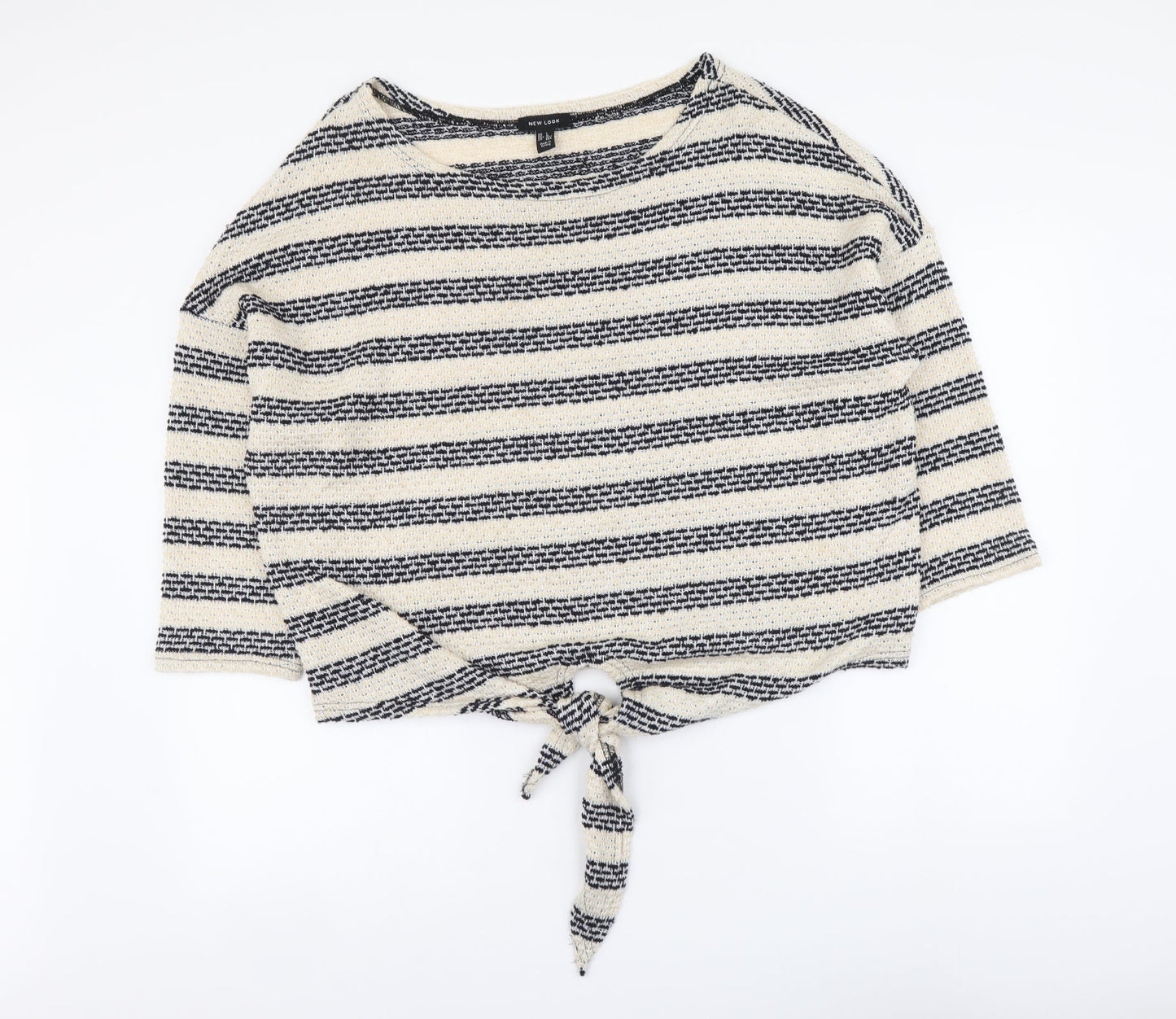 New Look Womens Beige Round Neck Striped Acrylic Pullover Jumper Size L