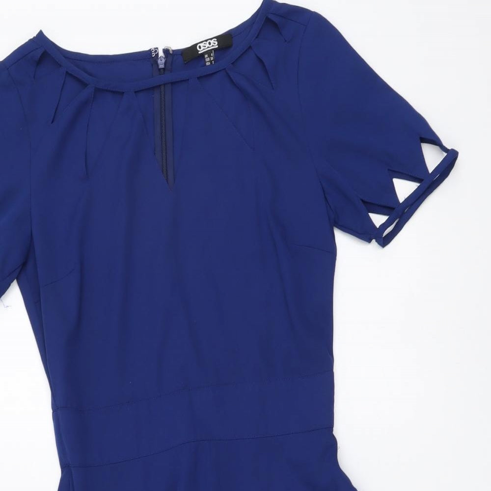 ASOS Womens Blue Polyester Mini Size 6 Round Neck Zip