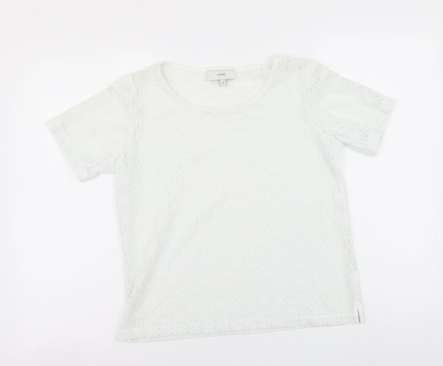 NEXT Womens White Floral Polyester Basic T-Shirt Size 10 Round Neck