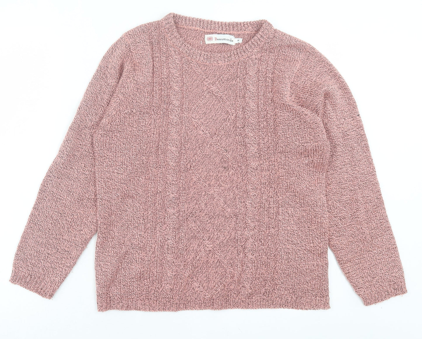 Beaumonde Womens Pink Crew Neck Acrylic Pullover Jumper Size M