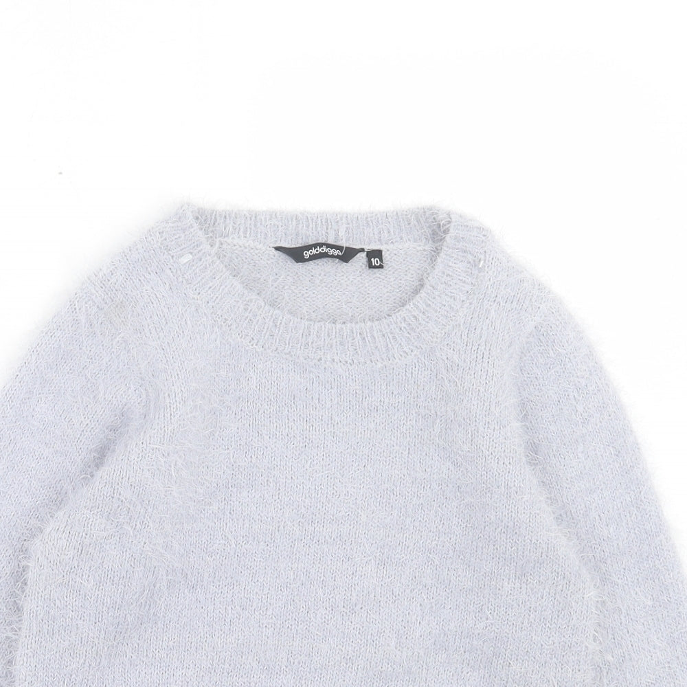 Golddigga Womens Blue Crew Neck Nylon Pullover Jumper Size 10