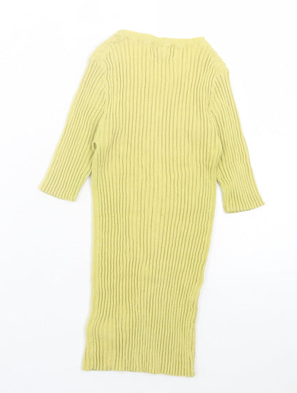 Next Womens Yellow Cotton Basic T-Shirt Size 10 Crew Neck - Lettuce Edging