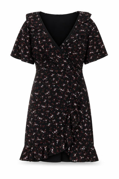 PRETTYLITTLETHING Womens Black Floral Polyester Shift Size 4 V-Neck Pullover