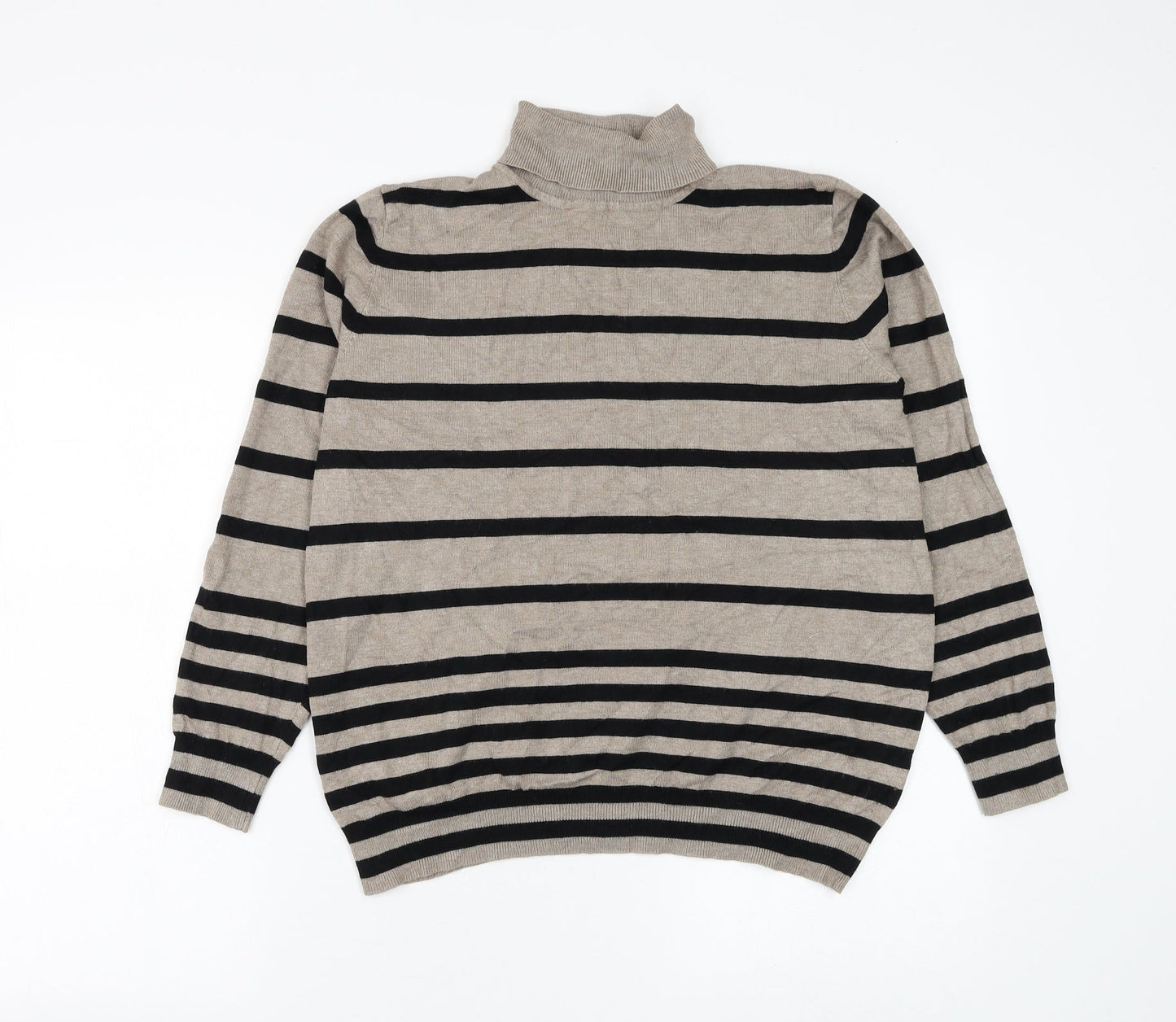 First Avenue Womens Brown Roll Neck Striped Viscose Pullover Jumper Size L