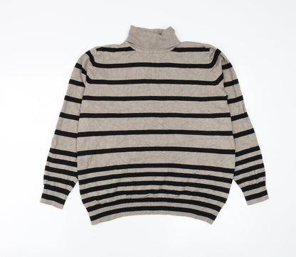 First Avenue Womens Brown Roll Neck Striped Viscose Pullover Jumper Size L