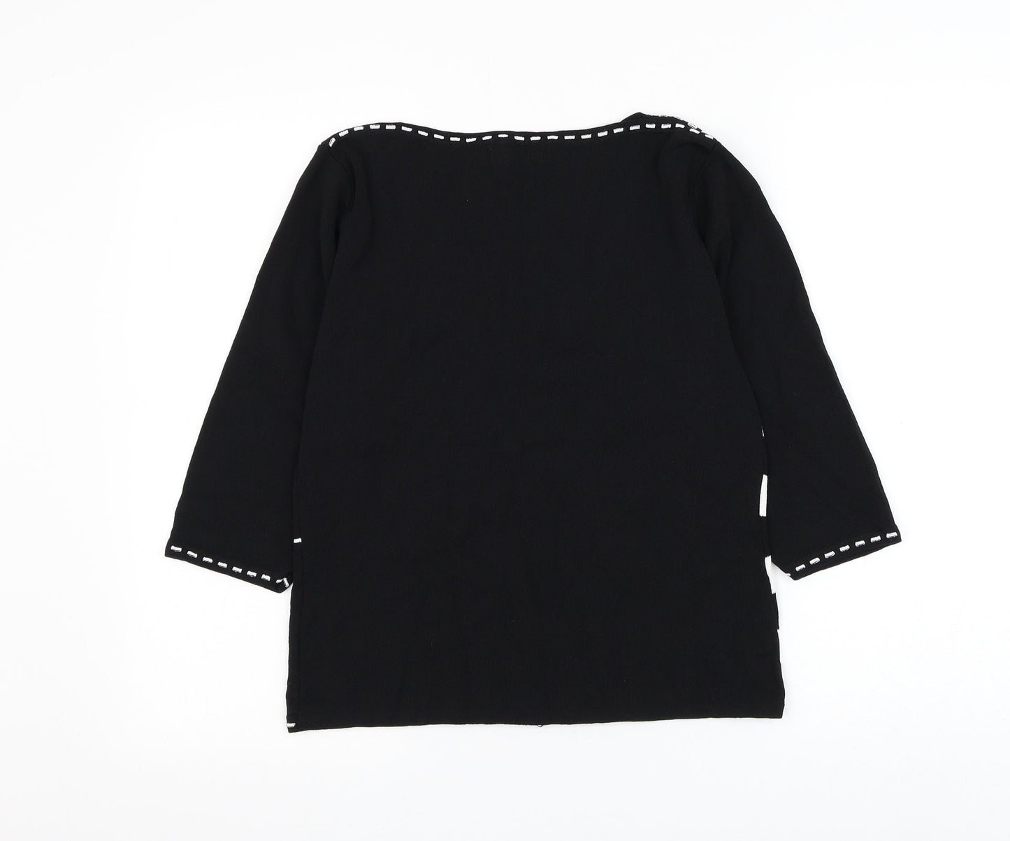 Ellie Louise Womens Black Round Neck Striped Viscose Pullover Jumper Size 14