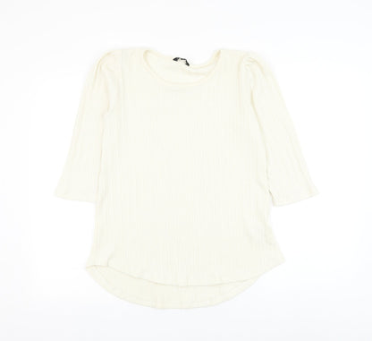 Peacocks Womens White Round Neck Polyester Pullover Jumper Size 12