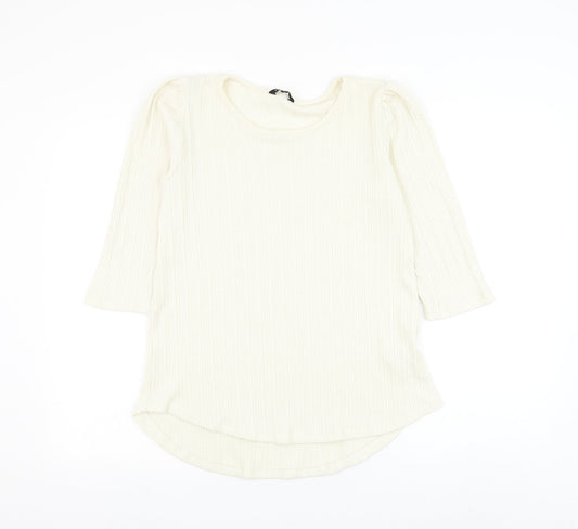 Peacocks Womens White Round Neck Polyester Pullover Jumper Size 12