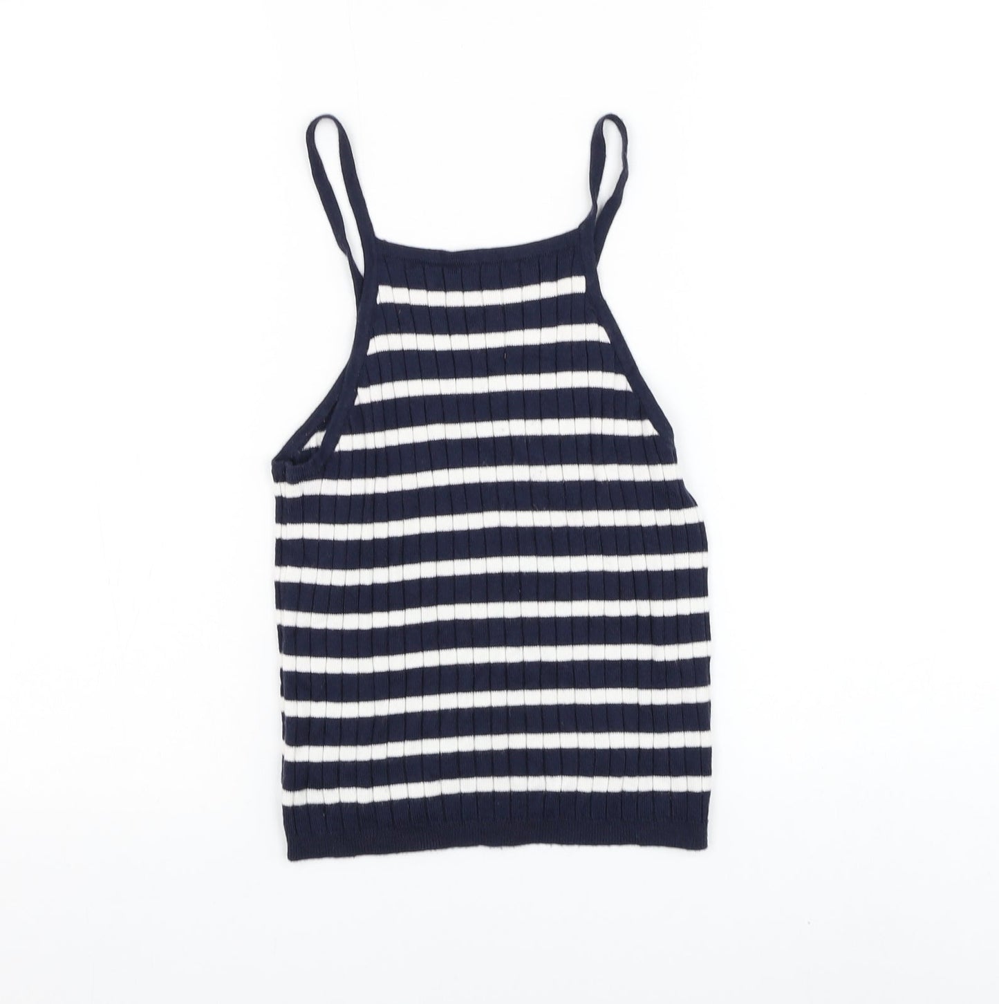 Preworn Womens Blue Striped Polyester Basic Tank Size S Square Neck