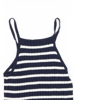 Preworn Womens Blue Striped Polyester Basic Tank Size S Square Neck