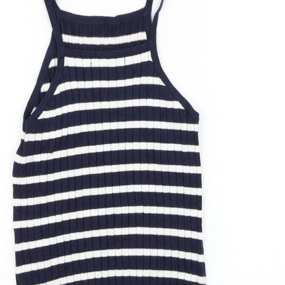 Preworn Womens Blue Striped Polyester Basic Tank Size S Square Neck