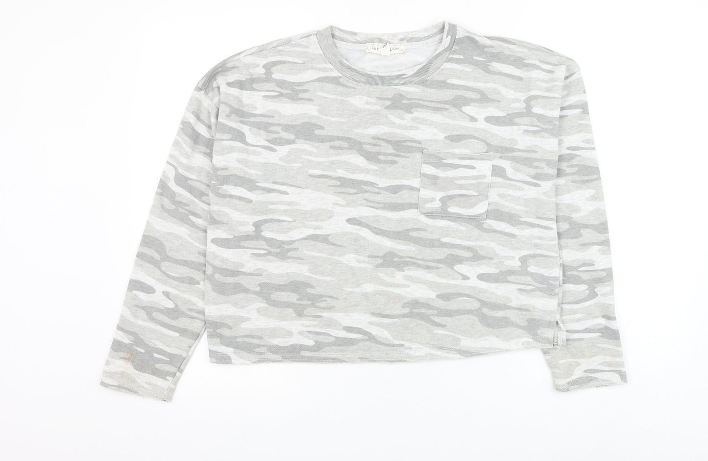 Wild Skye Womens Grey Camouflage Cotton Pullover Sweatshirt Size M Pullover - Cropped