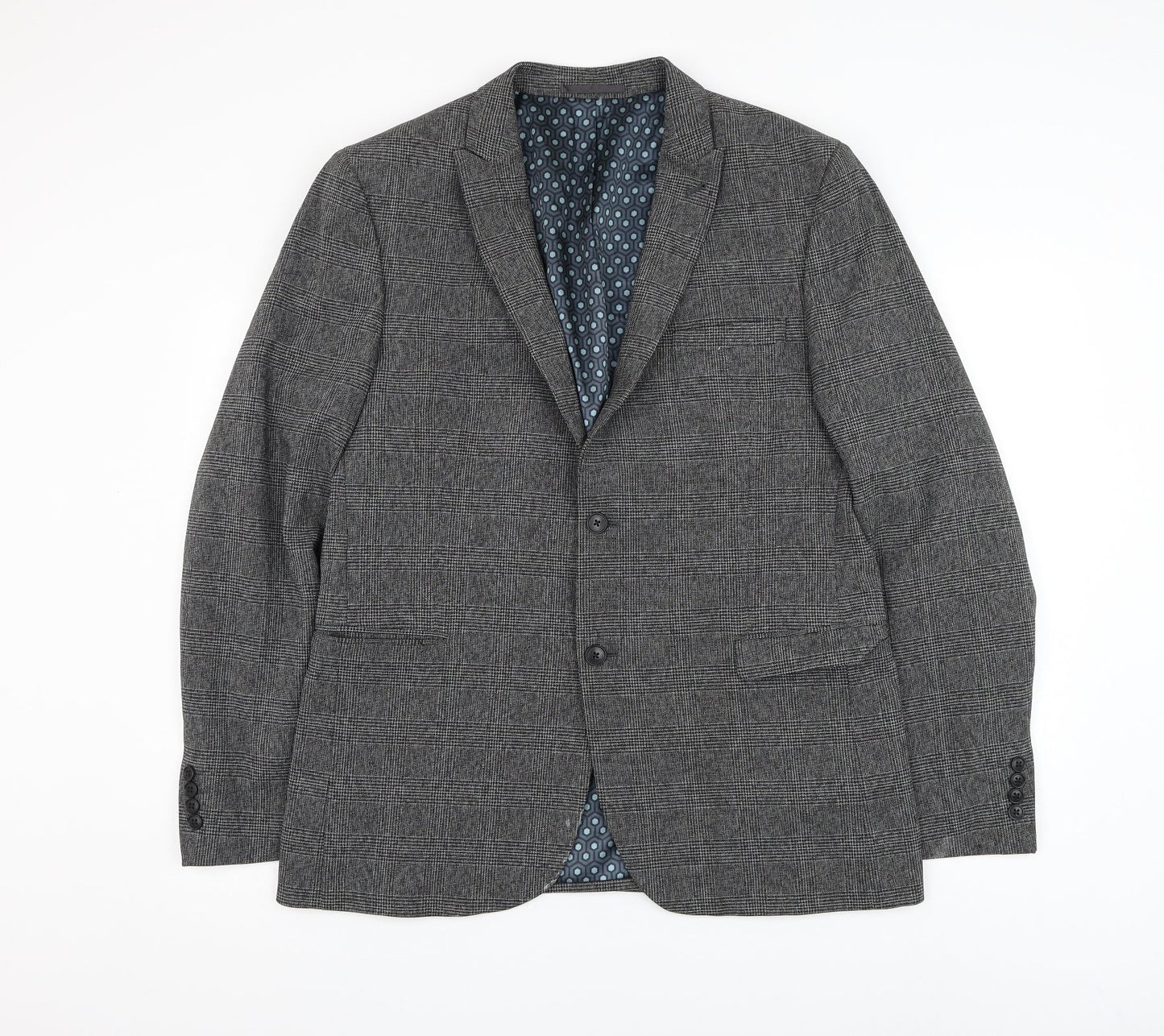 NEXT Mens Grey Plaid Polyester Jacket Suit Jacket Size 44