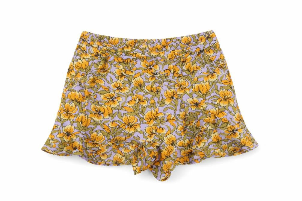 Zara Girls Multicoloured Floral Polyester Mini Skort Size 7 Years Regular Pull On