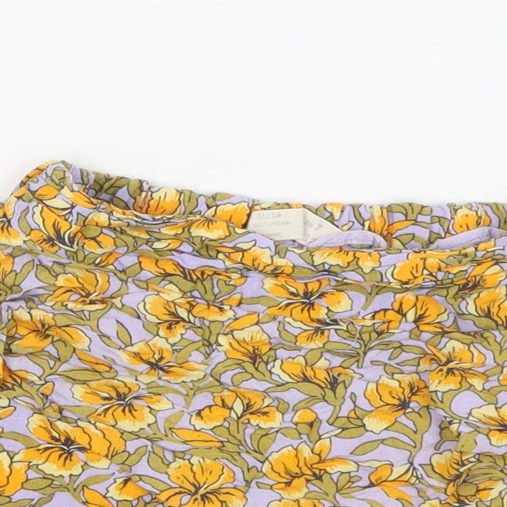 Zara Girls Multicoloured Floral Polyester Mini Skort Size 7 Years Regular Pull On
