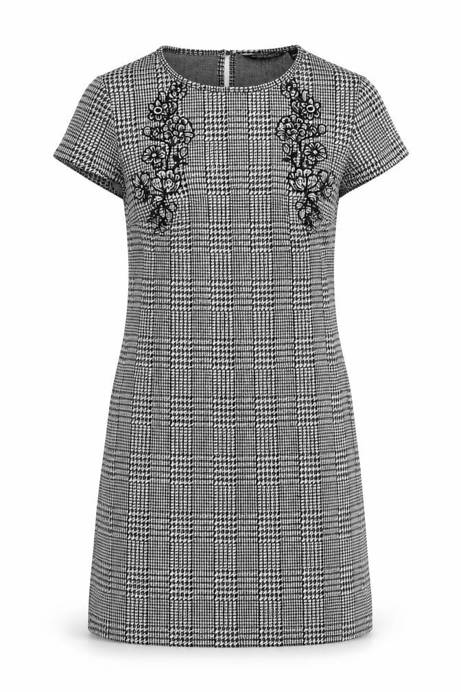Dorothy Perkins Womens Black Houndstooth Polyester Shift Size 8 Round Neck Button