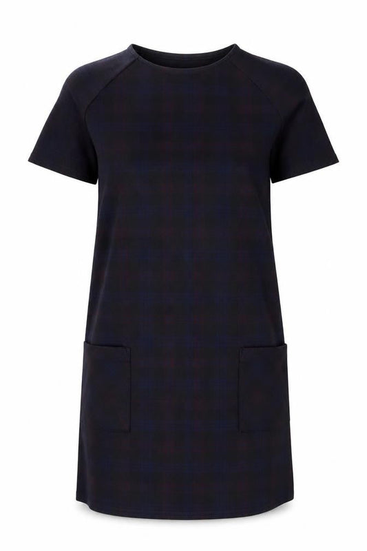 New Look Womens Blue Plaid Polyester Shift Size 8 Round Neck Pullover