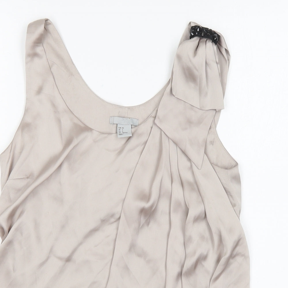 H&M Womens Silver Polyester Basic Blouse Size 6 Scoop Neck