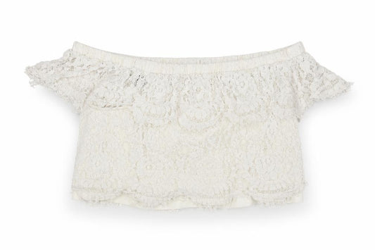 FOREVER 21 Womens Ivory Polyester Cropped Blouse Size S Off the Shoulder