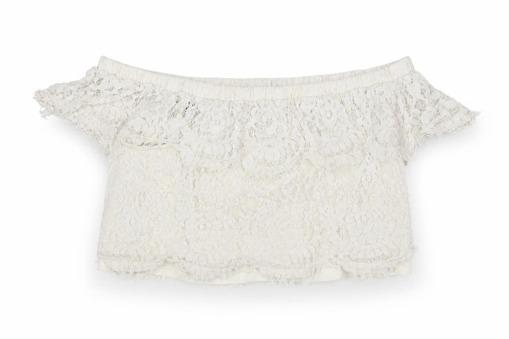 FOREVER 21 Womens Ivory Polyester Cropped Blouse Size S Off the Shoulder