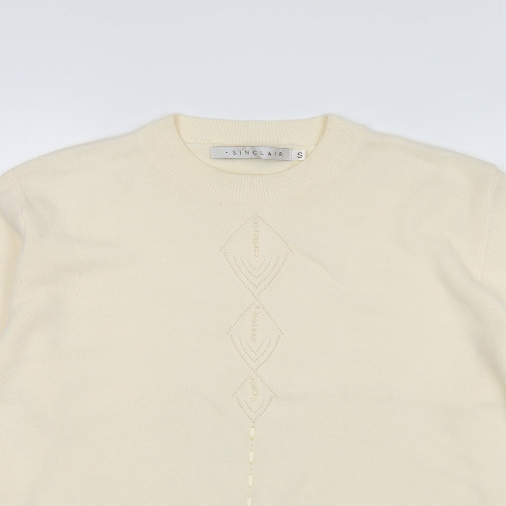 Sinclair Womens Ivory Crew Neck Acrylic Pullover Jumper Size S