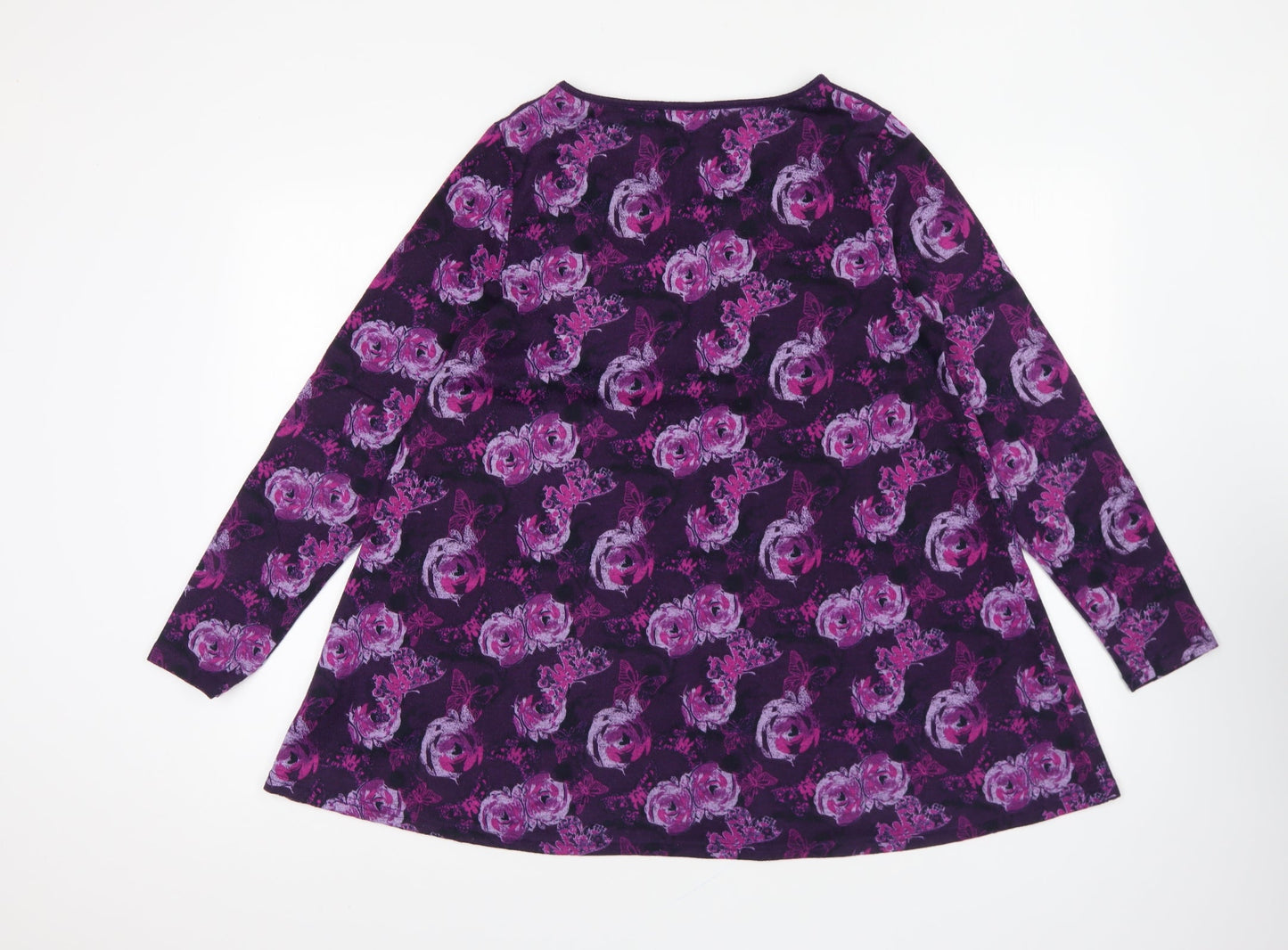Originals Womens Purple Round Neck Floral Polyester Pullover Jumper Size 14