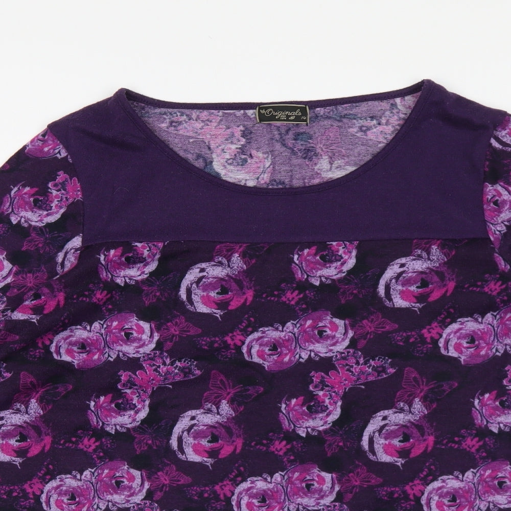 Originals Womens Purple Round Neck Floral Polyester Pullover Jumper Size 14