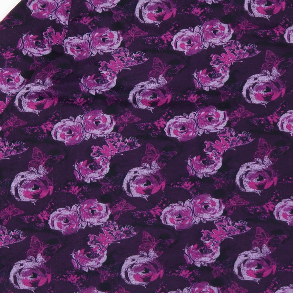 Originals Womens Purple Round Neck Floral Polyester Pullover Jumper Size 14