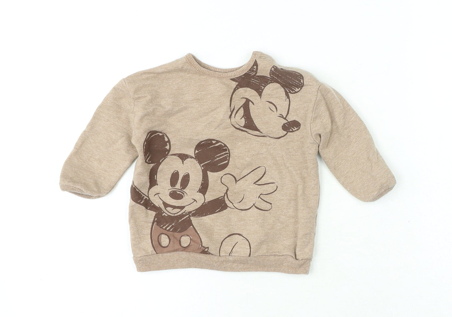 George Baby Beige Polyester Jersey T-Shirt Size 3-6 Months Round Neck Button - Disney Mickey Mouse