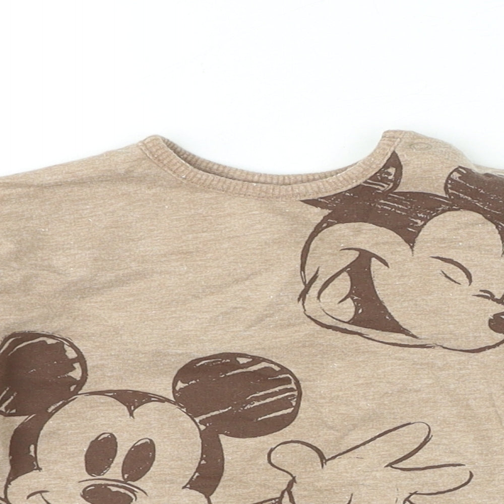 George Baby Beige Polyester Jersey T-Shirt Size 3-6 Months Round Neck Button - Disney Mickey Mouse