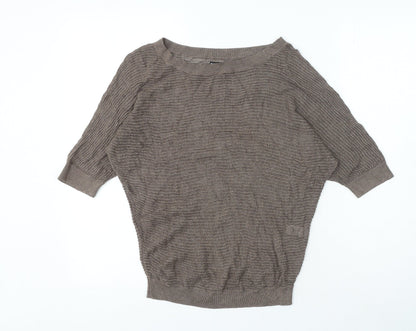 Preloved Express Womens Brown Viscose Basic T-Shirt Size XS Boat Neck - Front