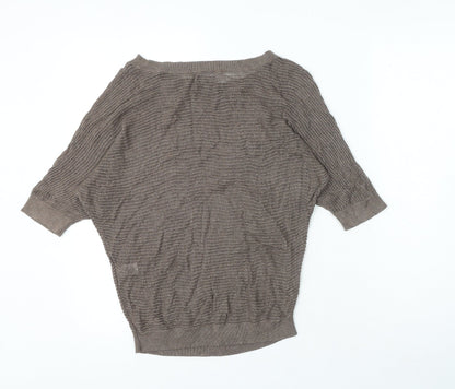 Preloved Express Womens Brown Viscose Basic T-Shirt Size XS Boat Neck - Back