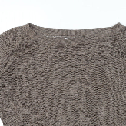 Preloved Express Womens Brown Viscose Basic T-Shirt Size XS Boat Neck - Detail