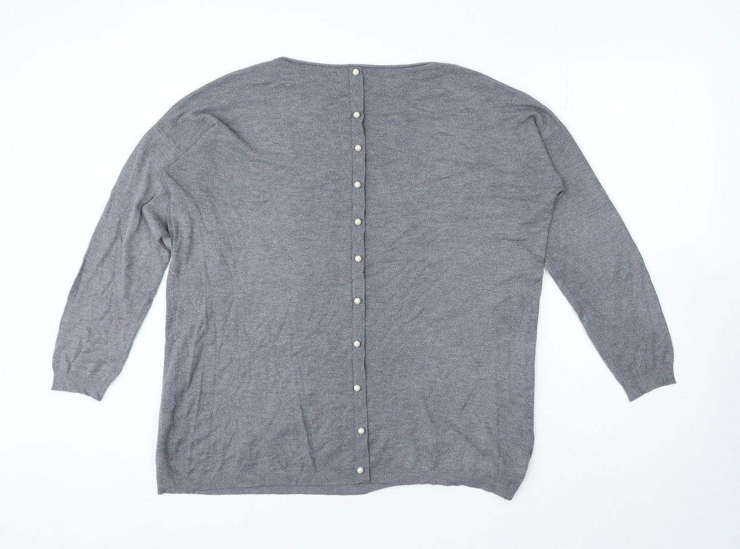 Preworn Womens Grey Polyester Basic T-Shirt Size L Round Neck - Peral