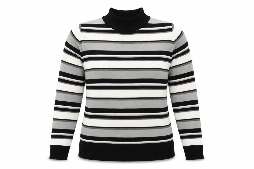 Pure & Natural Womens Multicoloured High Neck Striped Polyester Pullover Jumper Size 14