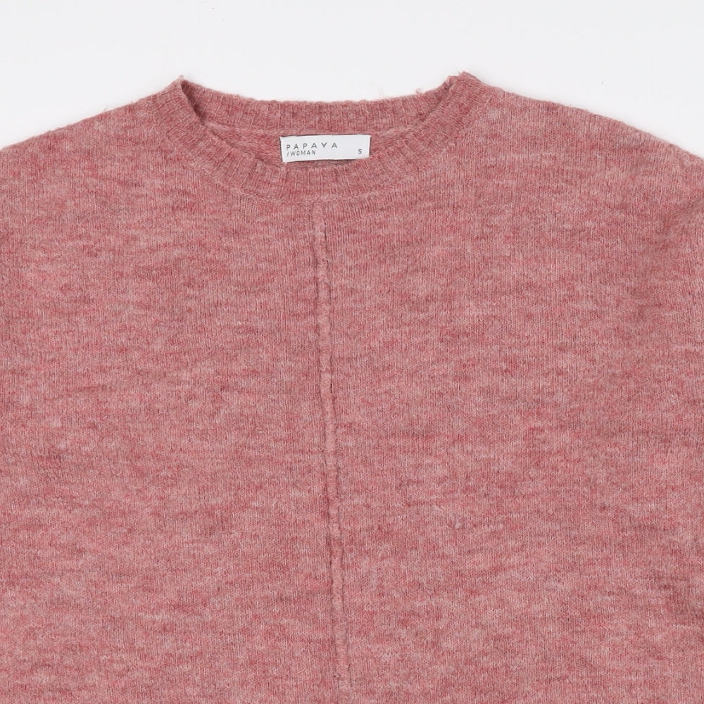 Papaya Womens Pink Crew Neck Acrylic Pullover Jumper Size S