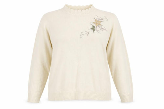 Preworn Womens Yellow Crew Neck Floral Acrylic Pullover Jumper Size 14
