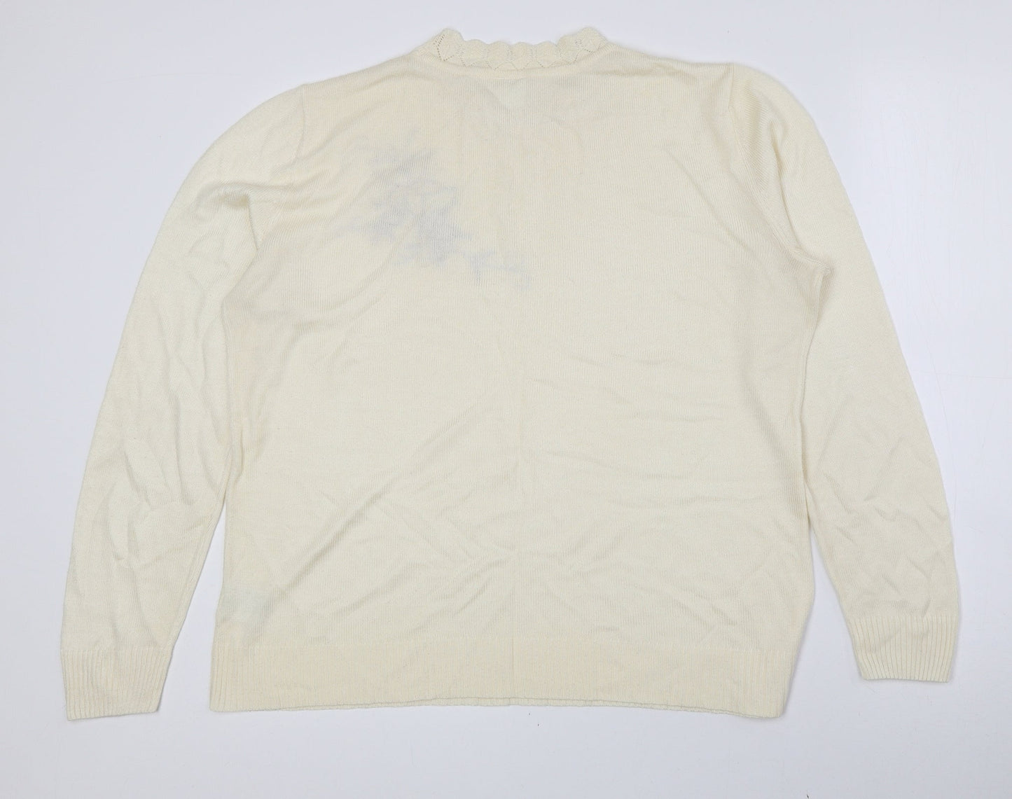 Preworn Womens Yellow Crew Neck Floral Acrylic Pullover Jumper Size 14