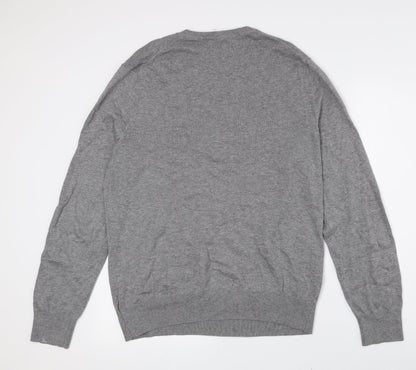Gap Mens Grey V-Neck Cotton Pullover Jumper Size L