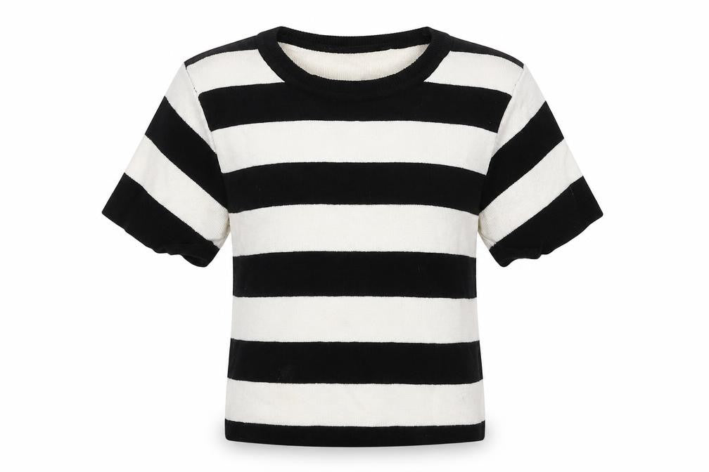 Primark Womens Black Round Neck Striped Cotton Pullover Jumper Size 4
