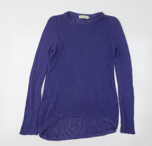 Indi & Cold Womens Purple Round Neck Cotton Pullover Jumper Size S