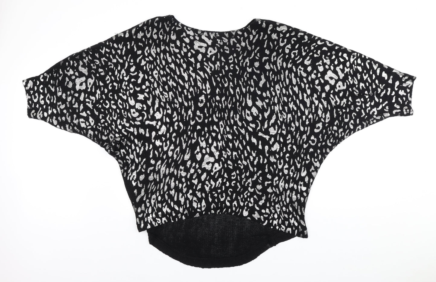 Casamia Womens Black Boat Neck Animal Print Acrylic Pullover Jumper Size L - Batwing